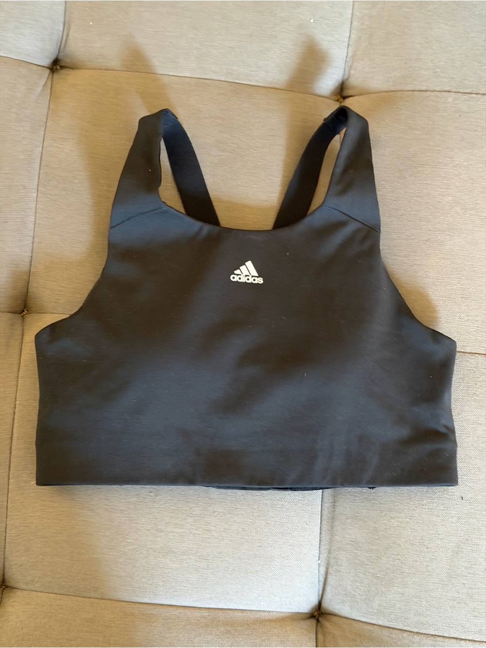 adidas Black Crop Sports Bra with White Logo